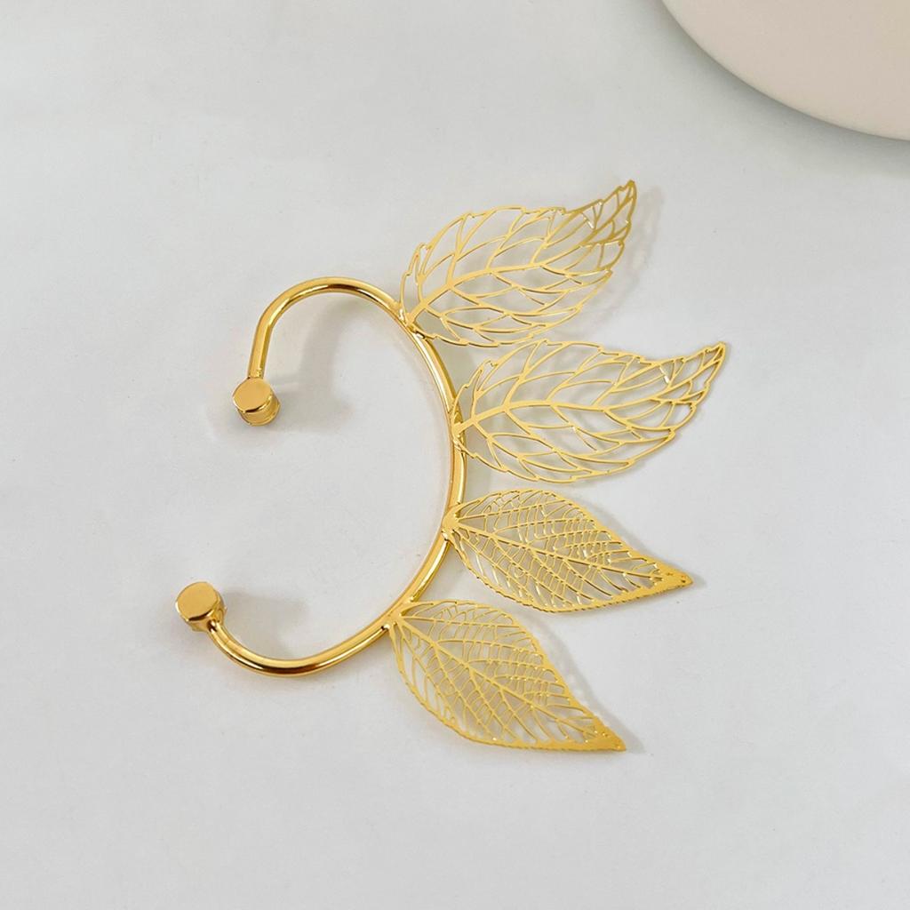 Hollow Four Leaf Non Pierced Ear Cuff Sparkly Inlaid No Hole Ear Wrap Plant Ear Jewelry for Women Fairy Party Decor