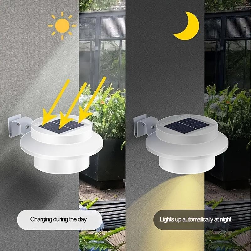 Solar Powered Outdoor Lights w/3 LED Bulbs,Auto On/Off,Wall/Gutter/Fence Mount,Warm White Light,Garden Patio Yard Camping BBQ