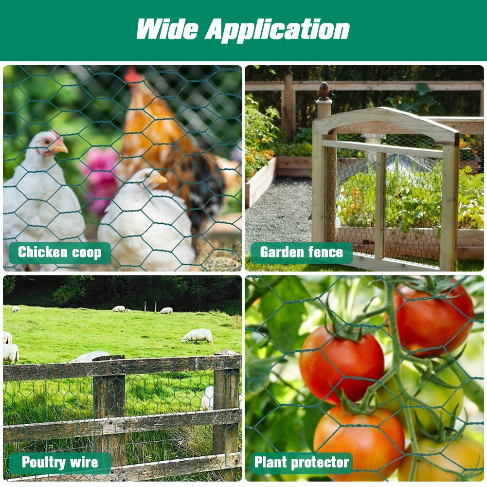 PVC-Coated Hexagonal Chicken Wire Netting 39.37x1200in Anti-Rust Galvanized Iron for Poultry Fencing Garden Protection DIY Flora