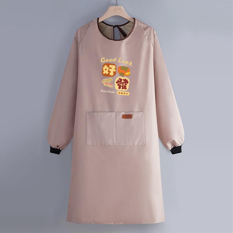 Internet Celebrity Long-Sleeved Apron Household Kitchen Waterproof And Oil-Proof Smock Adult Cartoon Print Cooking Apron