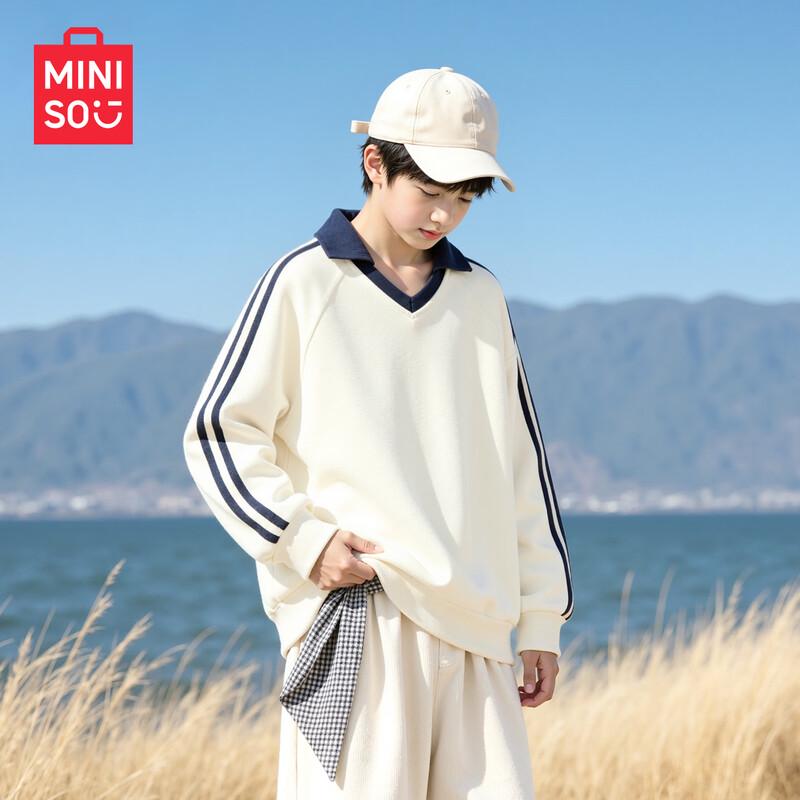 Miniso Boys' Casual Polo Collar Pullover Sweatshirt