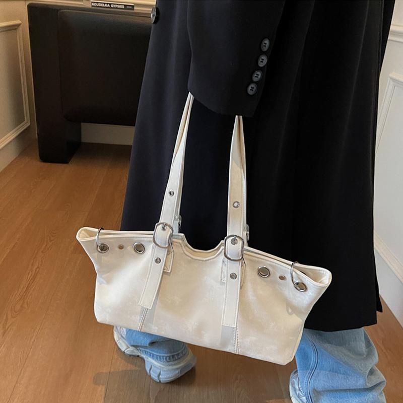 Hollow Rivet Belt Buckle Underarm Shoulder Bag Large Capacity Designer Women Tote Bag Trendy Commuter Top Handle Handbag