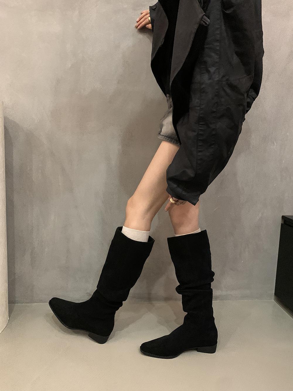 

French retro brown pile boots western boots early autumn small khaki boots thick heel high boots women s boots 35