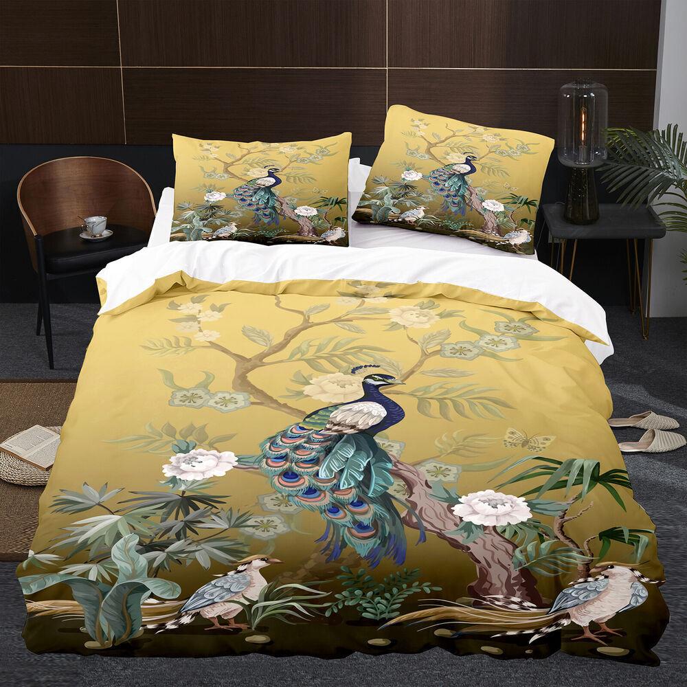 Beautiful Blue Peacock Double Bedding Set Doona Quilt Duvet Cover Pillowcase