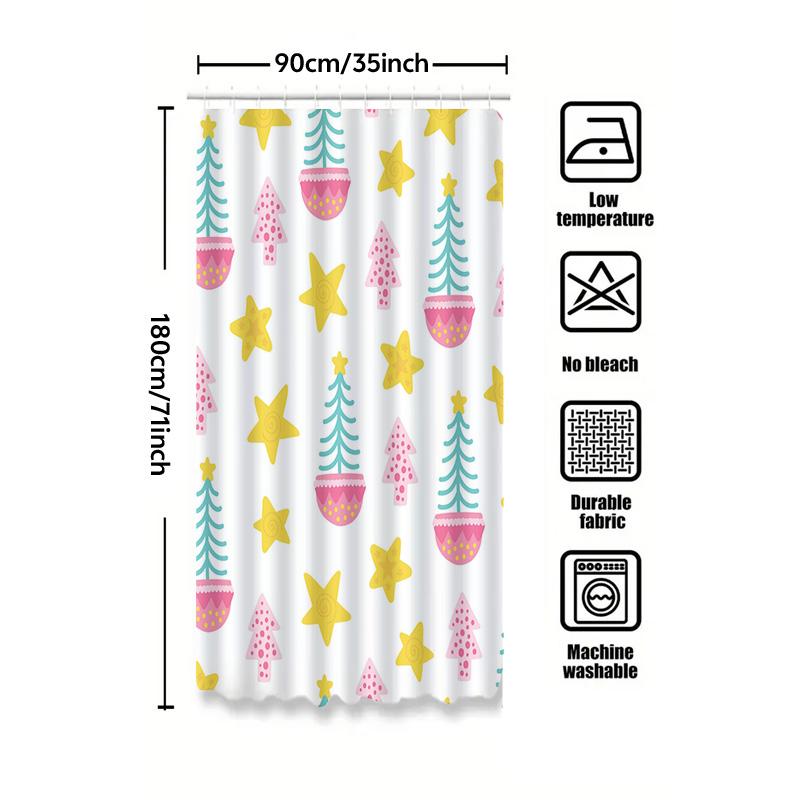 Tu Charming Christmas Shower Curtain Festive Holiday Decor Bathroom Fabric Waterproof Holiday Home Decor Festive Trees Pattern W