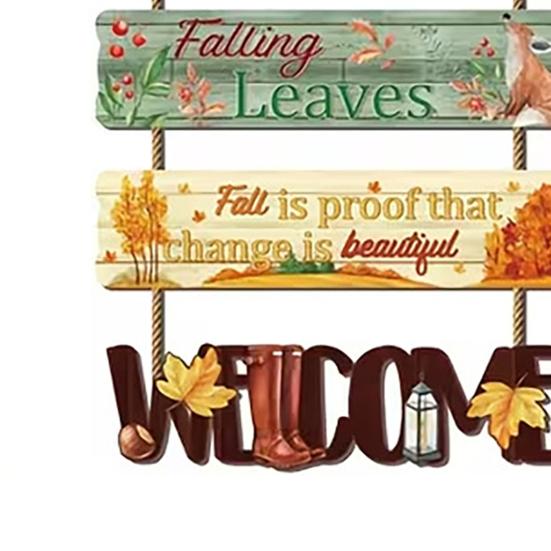 Rustic Pumpkin Door Sign Set, Wooden Scarecrow Wall Hanging Decor with Sunflower and Maple Leaf, Vintage Fall Harvest Welcome Plaque