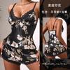 New ice silk printing breathable thin shorts women's homewear imitation silk suspender top sexy pajamas 188