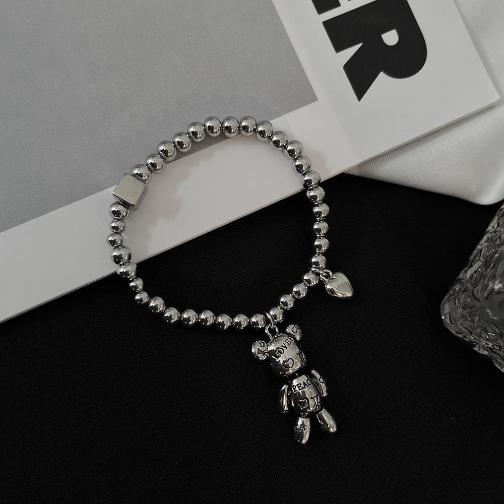 Mechanical Bear Heart Elastic Beaded Couple Bracelet - Stainless Steel Jewelry