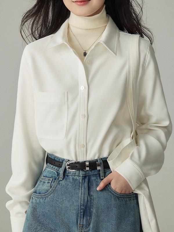 

Женская рубашка молочно-белая с брашированной текстурой, длинный рукав – Профессиональная одежда для commute и собеседований, для осенне-зимнего многослойного образа, утолщенная нижняя одежда XL белый