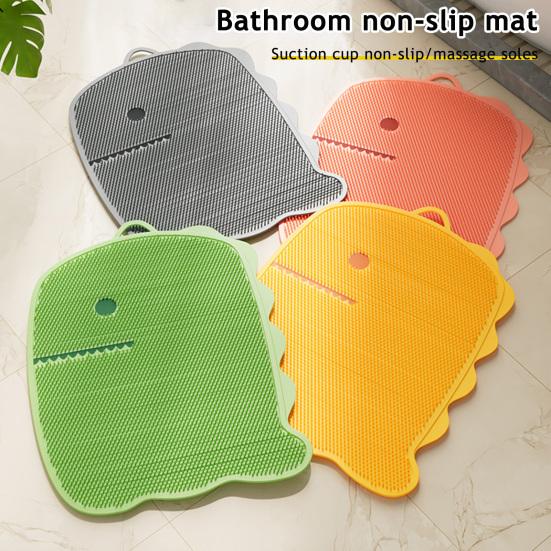 Yousheng Foot Rub Mat Dinosaur Shape Deep Cleaning Anti-Slip Suction Cup Foot Fatigue Mat Bathroom Decor Foot Care Helper