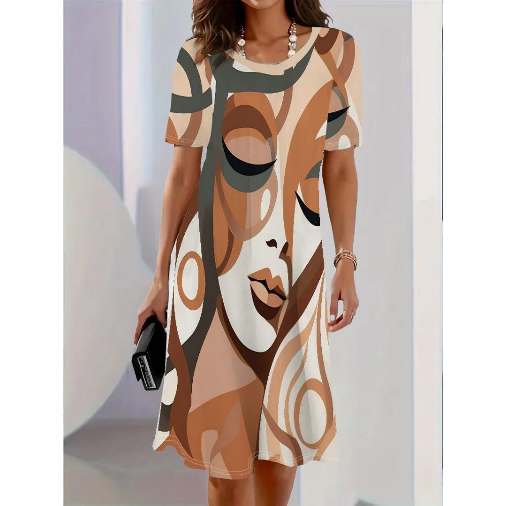 

Vintage Flower Print Pattern Design Sense Pattern Women Dress Summer Elegant Women A-Line Dress Casual Short Sleeve Mini Dress 5XL