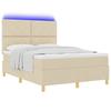 LED Boxspring Bed with Headboard Cream 160 X 200 Cm Fabric