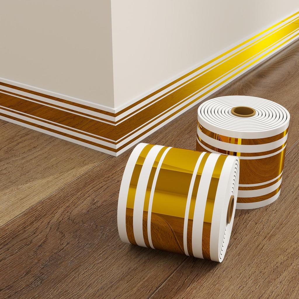 Thick Self-Adhesive PVC Baseboard - Waterproof Wall Skirting Decor, Imitation Tile Kickboard Strip, Easy Peel & Stick