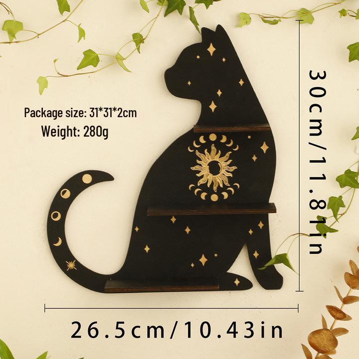 Wooden Wall Catshaped Shelf Gothic For Crystals Decor