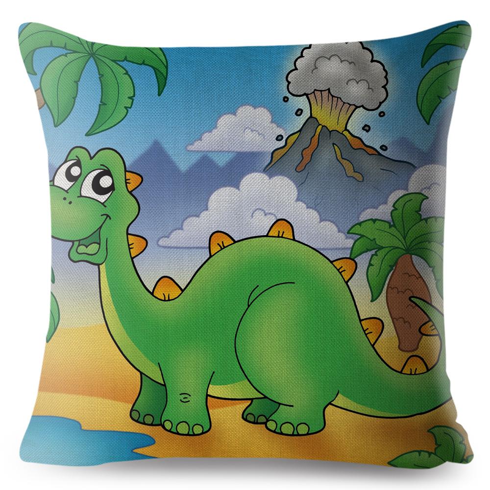 Cartoon Jurassic Dinosaur Animal Pillowcase Cushion Cover Peach Skin Pillowcase Sofa Home Decor Pillowcase