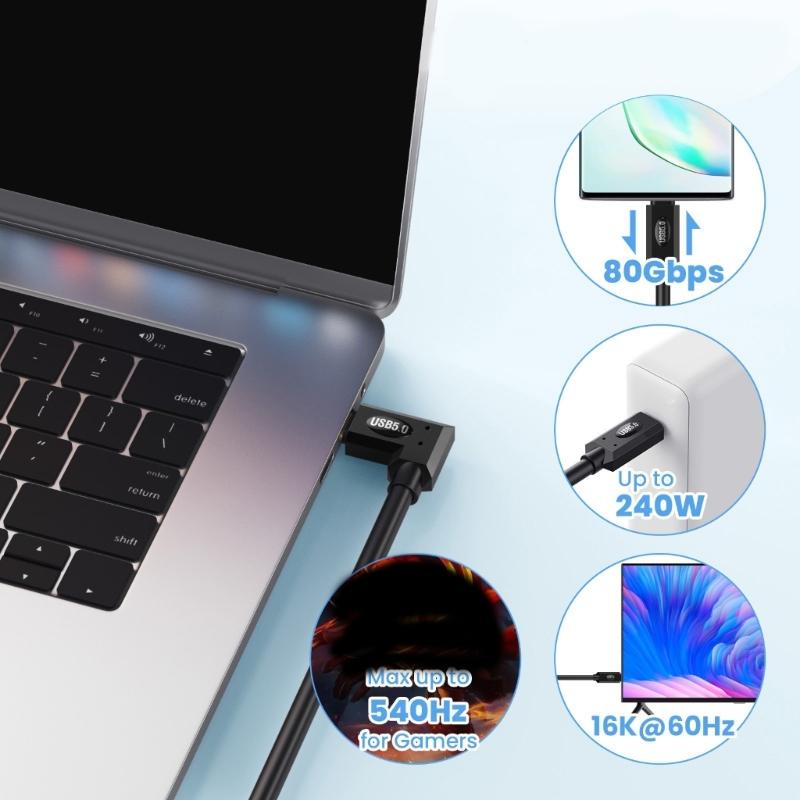 USB C Cable 80Gbps Speed 240W Charging Double 8K Monitor Support Universal Connection for Laptop Monitor Devices