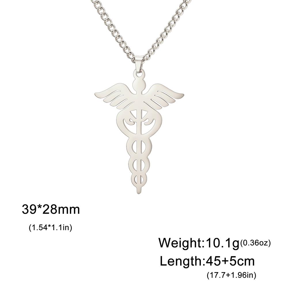 Dawapara Caduceus Necklace Archangel Wings Healing Medical Symbol Pendant Asclepius Protection Amulet Stainless  Steel Jewelry