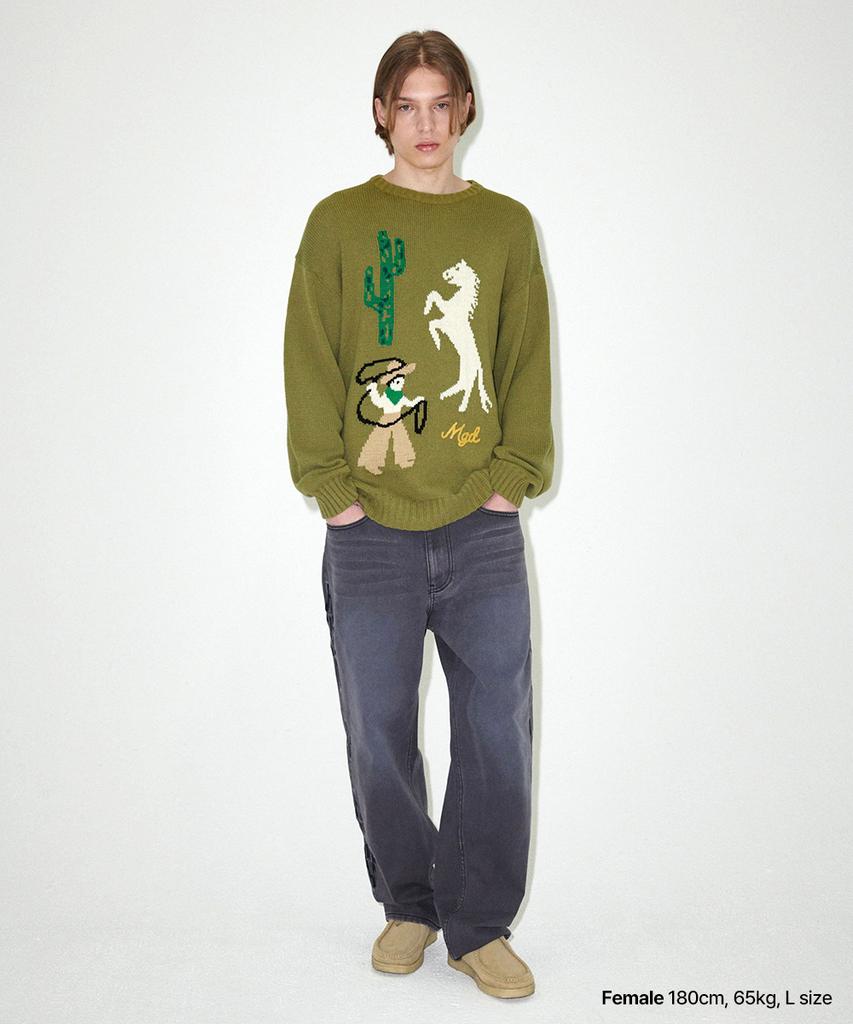 MAHAGRID Mgd Cowboy Knit Sweater Olive(Mg2Efmk604A)