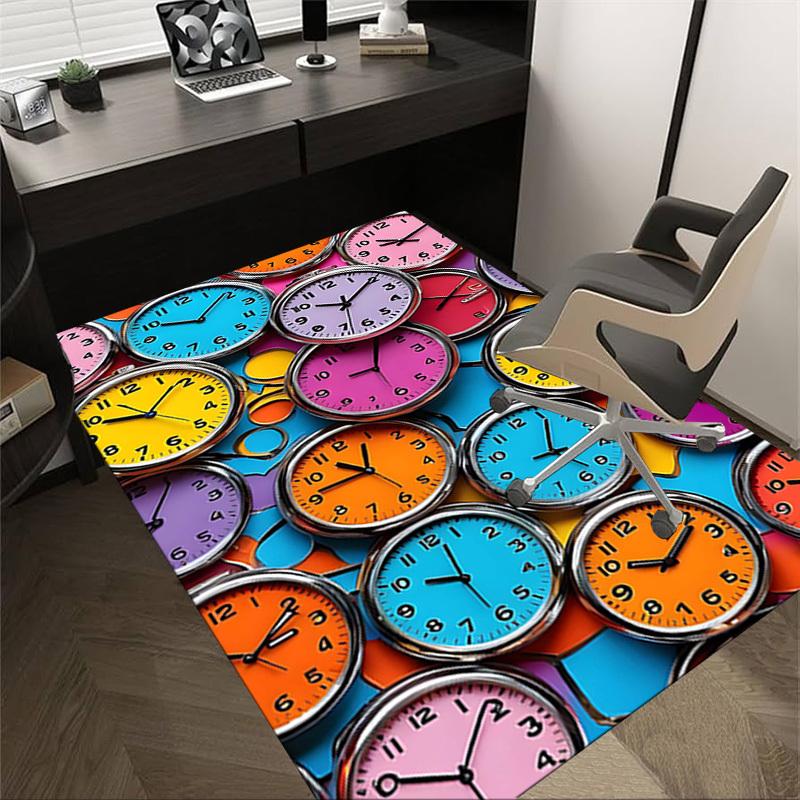 1PC clocks colorful Extra Large Non Slip Floor carpet, Office, family, Studio Large Area Rug Indoor Rugs, Bold Statement Piece