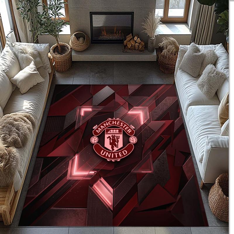 Tappeto in Flanella Stampato Manchester United Antiscivolo Morbido Poliestere Tappeto per Pavimento Tappetino Decorativo per Interni per Camera da Letto Soggiorno Divano