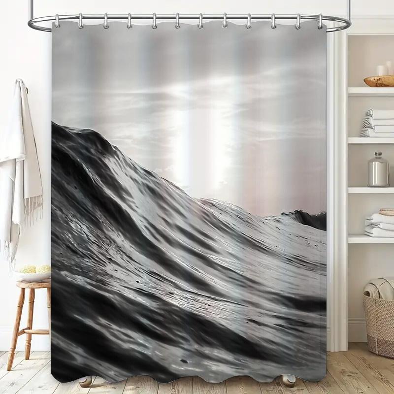 Coastal Wave Shower Curtain Ocean Blue Beach Bathroom Decor Modern Waterproof Fabric Liner Set Artistic Sea Vibes