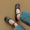 Krazing Pot Sheepskin Summer Autumn Size 40 Low Heels Crystal-studded Mary Janes Square Toe Gladiator Shallow Pumps