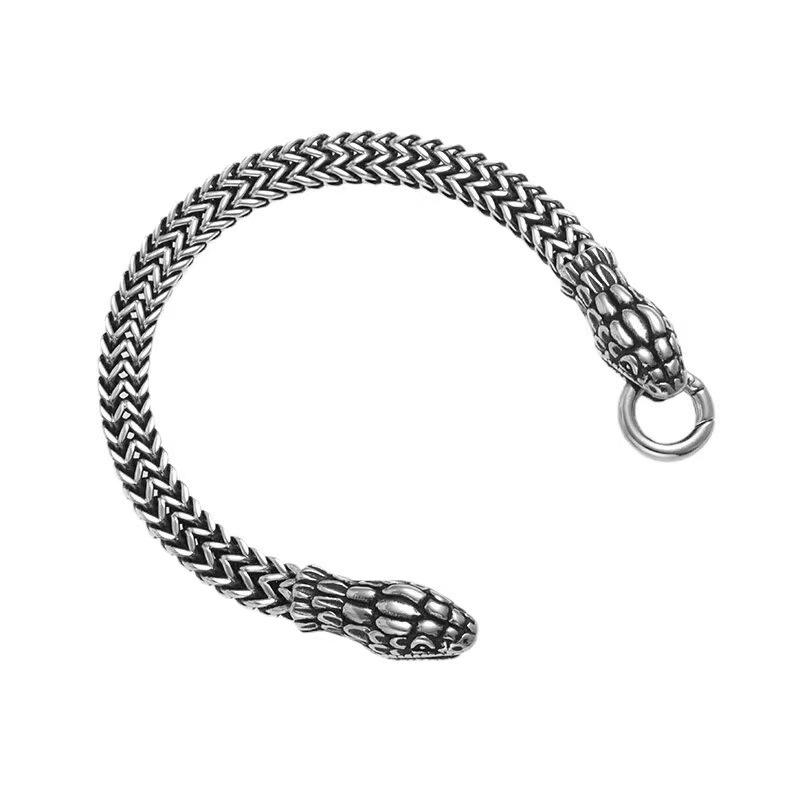 Stainless Steel Double Snake Head Men Bracelet Punk Domineering Snake Bracelet Retro Fashion Couple Men Holiday Gift Bracelet