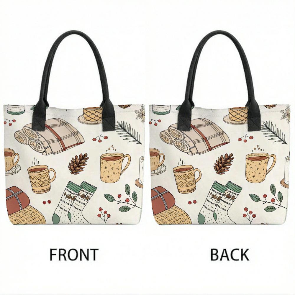 Cozy Winter Pattern Tote Bag Casual Reusable Daily Shoulder Bag