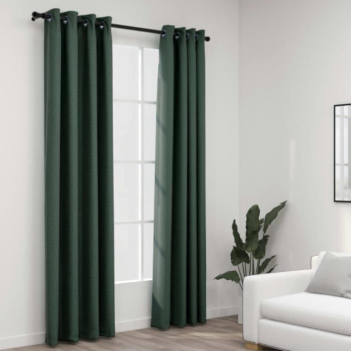 VidaXL Rideaux occultants Aspect lin avec œillets 2 pcs Vert 140x225cm