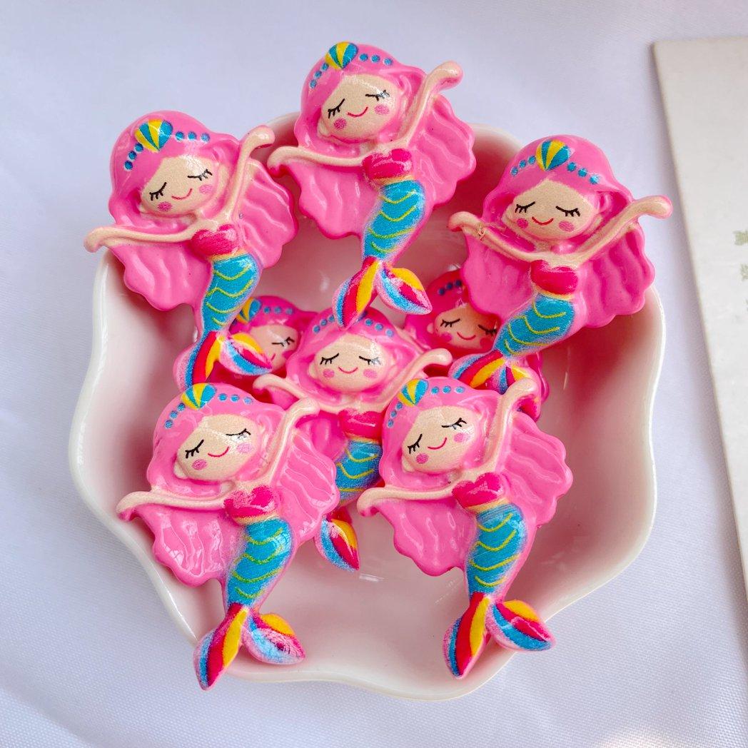

10 Pcs New Cute Bright Surface Cartoon Mermaid Princess Collection Resin Scrapbook Diy Jewelry Wedding Hairpin Accessories
