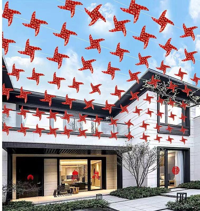 Double Happiness Wedding Bunting: Outdoor Lanterns, String Lights & Hanging Pinwheel Decor