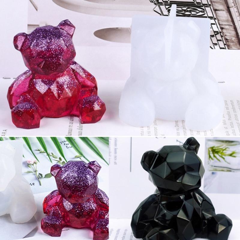 3D Geometry Little Bear Candle Decorative Ornament Silicone Mold Suitable for Epoxy Diy Crafts Jewelry Making Home Decor