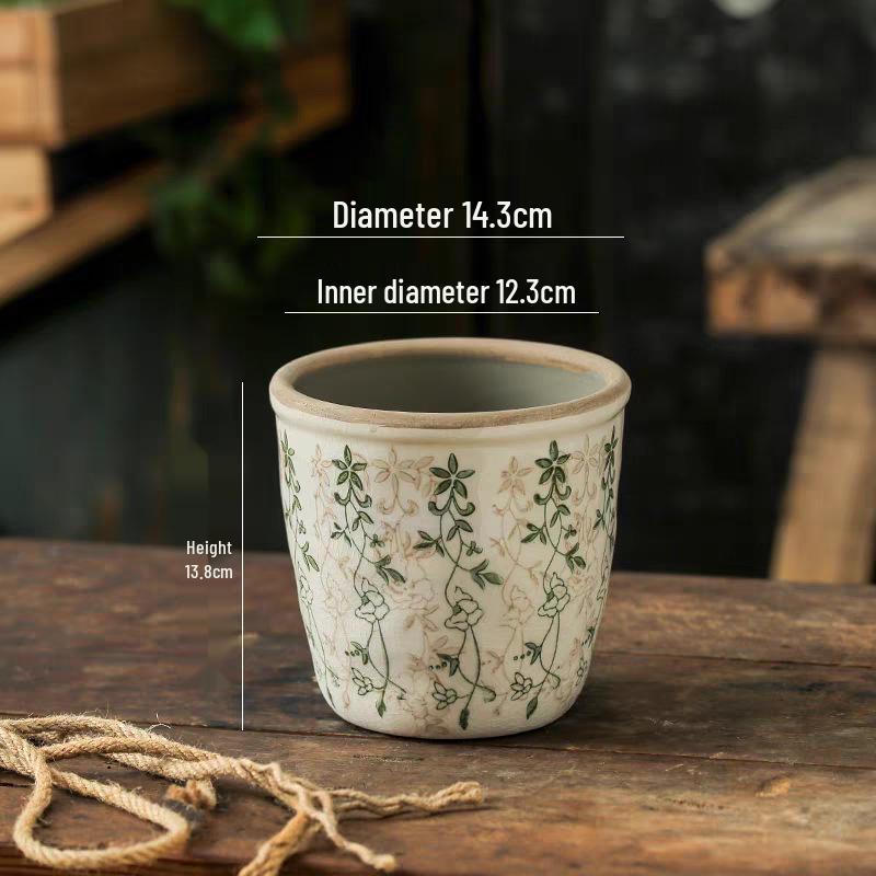 Retro Blue & White Distressed Ceramic Succulent Pot – Simple Decorative Vase for Green Plants & Flowers