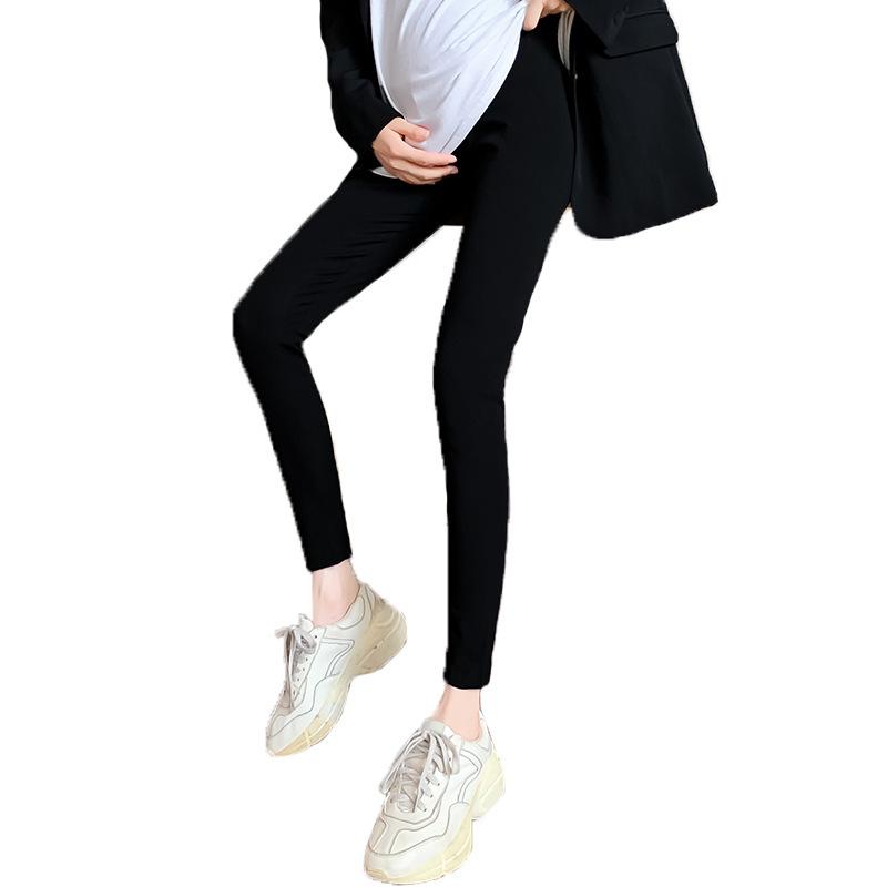 Adjustable High-Waist Maternity Support Pants - Slim Stretch, Solid Colors, Spring/Autumn 2023