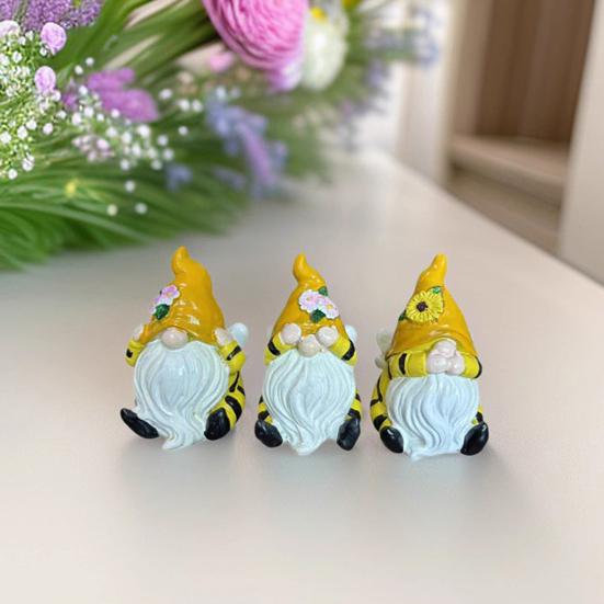 3 Pcs Spring Garden Gnome Figurines Hear See Speak No Evil Flower Gnome Statue Small Resin Dwarf Table Ornament for Porch Garden Yard Home Desk Decor