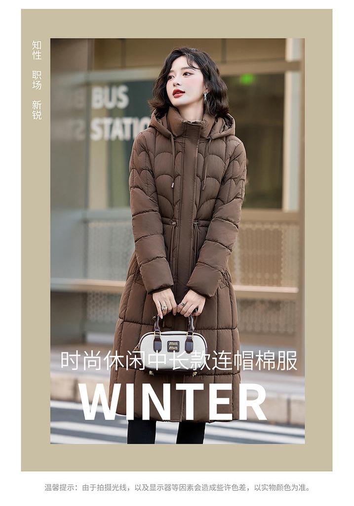 Women's Winter Cotton-padded Clothes Medium and Long Slim-fitting Waist Regular Thickened Down Cotton-padded Jackets Hooded Mother Clothes