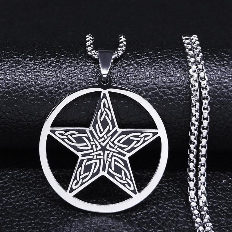 Witchcraft Pentagram Star Irish Knot Moon Sun Stainless Steel Necklaces Triple Moon Goddess Leaf Necklace Jewelry bijoux N3718