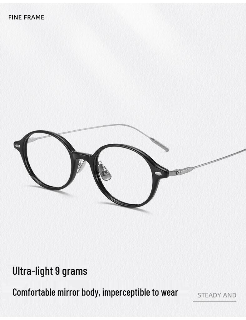 Ultra-Light Oval TR Frame Glasses with Titanium Temples, Suitable for Women's Nerdy Academic Style, Model Ti0046 (Lens Customizable)