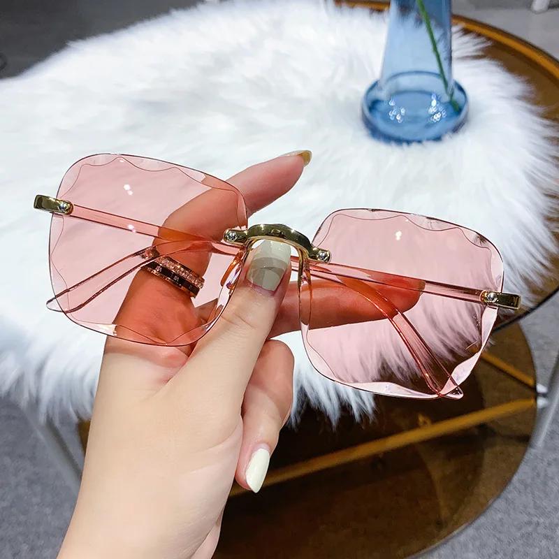 Klassische Vintage Quadratische Sonnenbrille Frau Gradienten Spiegel Rahmenlose Sonnenbrille Weibliche Retro Mode Randlose
