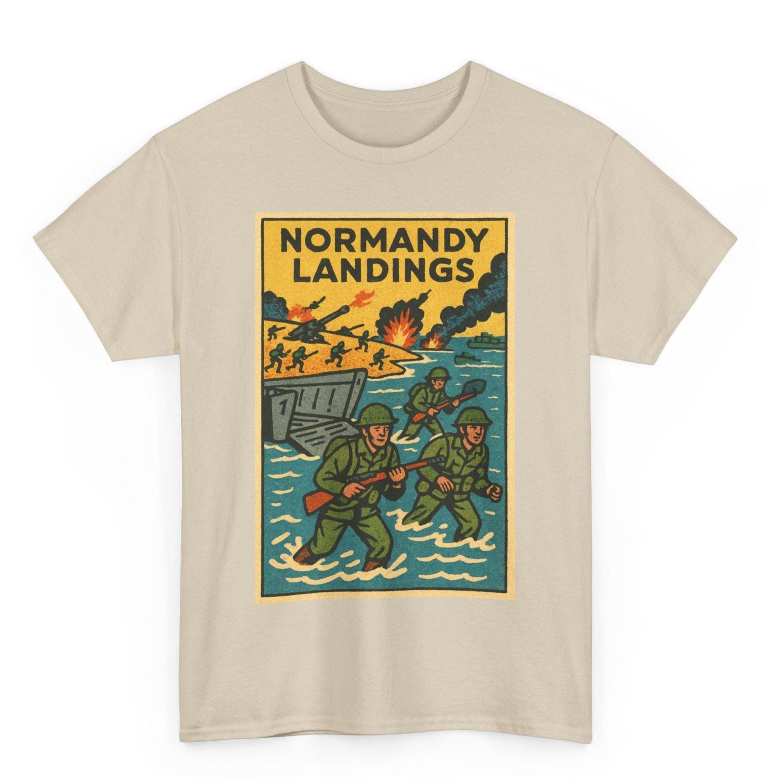 Normandy Landings T-Shirt: Retro Comic Style WWII D-Day Tee L