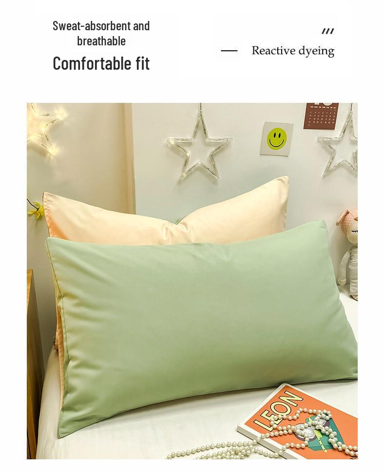 Sada 2 povlaků na polštáře z prané bavlny 48x74cm, kartáčovaná jednobarevná