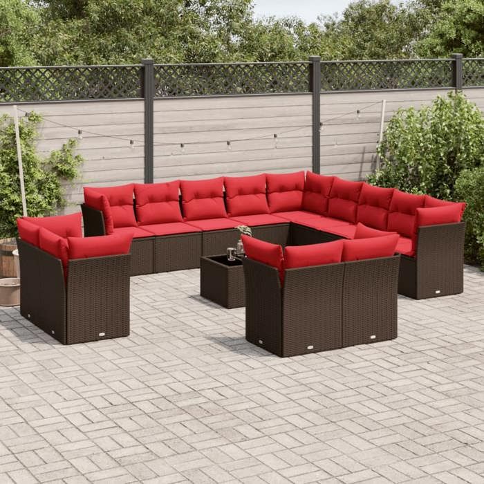 VidaXL Salon de Jardin avec Coussins 14 pcs, Canapés de Patio, Ensemble de Meubles, Mobilier de Terrasse Extérieur, Marron 3218564