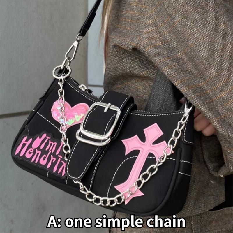 Y2k Cool Girls Small Shoulder Bags Fashion Love Letter Women's Underarm Bag Butterfly Chain Female Clutch Handbags Messenger Bag