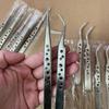 Nine-Hole Hardened Stainless Steel Pointed Tweezers for Precision Nail Art and Beauty Repair