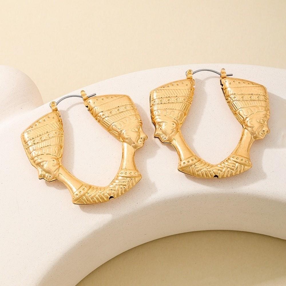 Exaggerated Portrait Earrings Gold Circular Hoop Earrings  Holiday Style