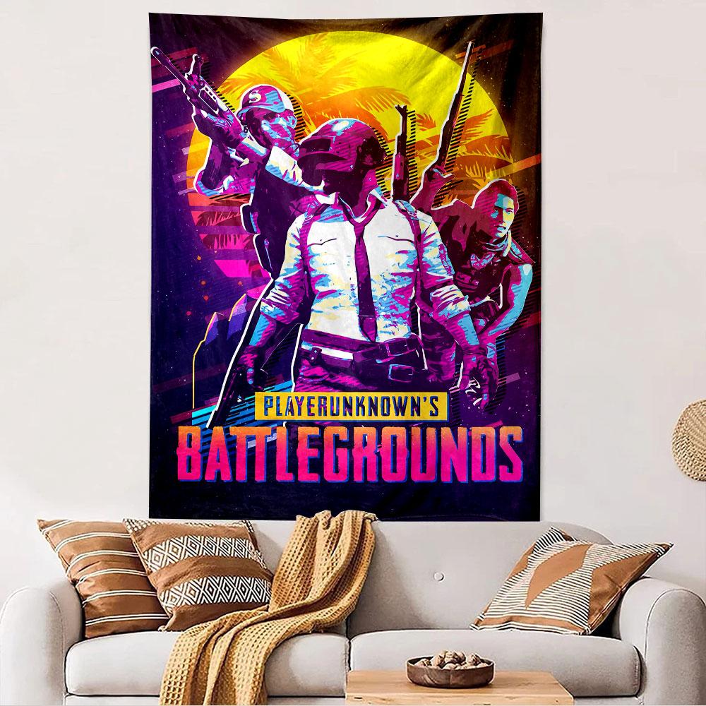 PUBG Tapestry Wall Hanging, PlayerUnknown Battlegrounds Poster Art, Gamer Wall Decor for Bedroom Living Room Dorm