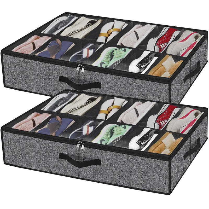 Under-Bed Foldable Shoe Storage Box, Portable, Large Capacity, Thickened Non-Woven Fabric for Home.
