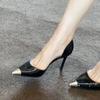 Fashion Black High Heels Women's 2025 New Sexy Metal Pointed Toe Thin Heel Single Shoes Royal Sister Style Temperament