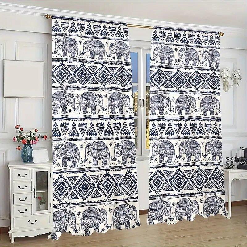 Bohemian Elephant Pattern Printed Curtains   Christmas Decorations   Bedroom and Living Room   Home Decoration   Room Decoration