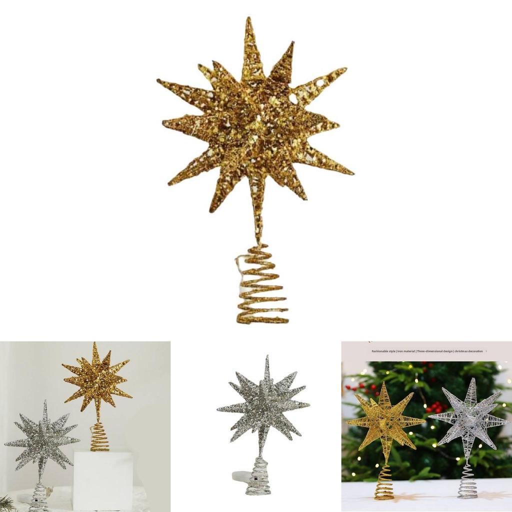Christmas Tree Top Star Led Glitter Iron Art Decor For Holiday Celebration